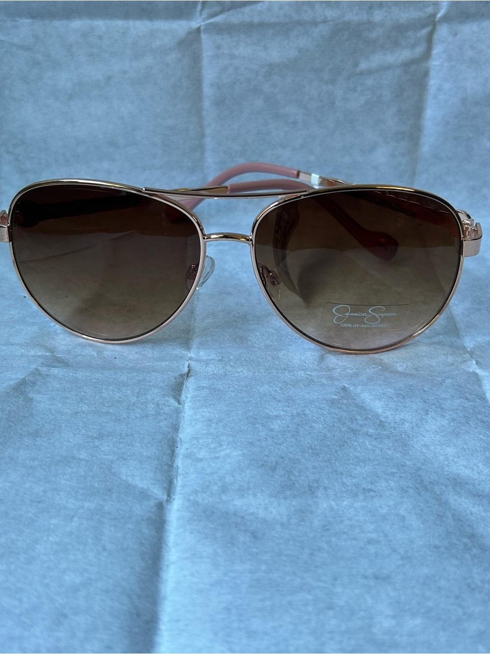 Jessica Simpson Rose Gold Frame Aviator Sunglasses with Brown Gradient Lenses